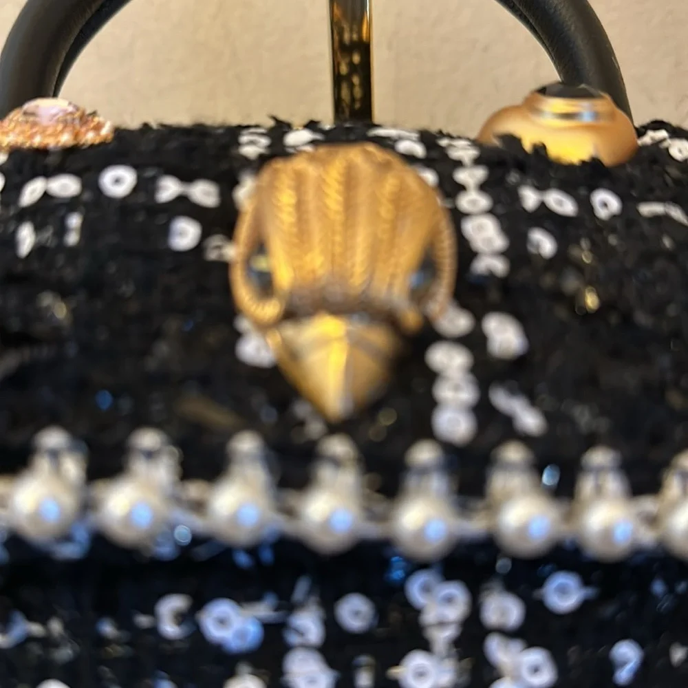NWTGS Kurt Geiger black and white plaid bejeweled fabric handle mini Kensington! - Picture 4 of 9